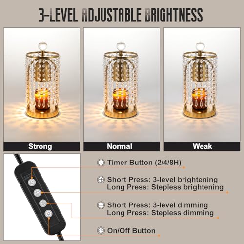 Lewondr Candle Warmer Lamp with Timer & Dimmable, Candles Warmer Lamp Crystal Wax Melt Tool with 2 Bulbs, Electric Candle ...