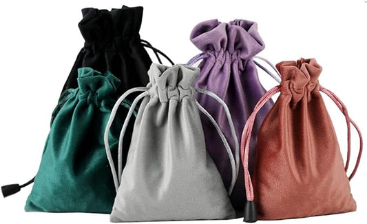 DINYAO Velvet Drawstring Bags, 5pcs 5 Colors Mixed Small Velvet Pouch, 6.2x7.8 Inches Cloth Gift Bags with Drawstring, Ant...