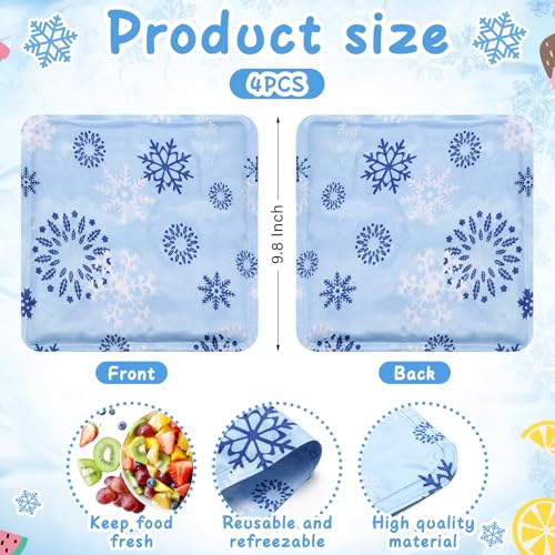 Reallnaive 4 Pcs Reusable Freezable Ice Mat for Buffet Table Chilled Serving Tray Party 9.8 x 9.8 Inches Charcuterie Coole...