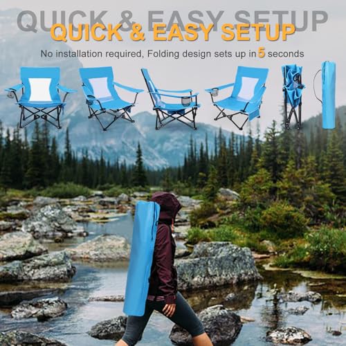 Joyfair Beach Camping Chair (2 Pack), Outdoor Folding Lawn Chair for Adults, Heavy Duty Portable Chair with Armrest for Ou...