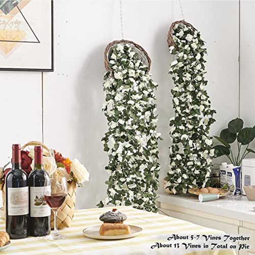 PONKING 8 Pcs x 8.2 ft Flower Garland Artificial Rose Vine Flowers with Green Leaves Hanging Fake Roses Vine for Room Part...