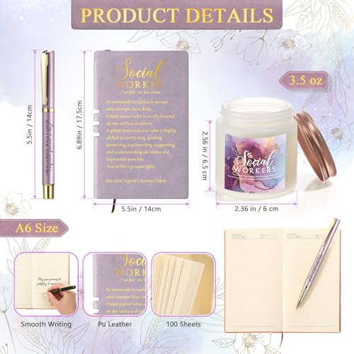 Baderke 4 Pcs Social Worker Graduation Gifts in Lavender, 15 Oz Mug Notebook Pen Candle Gift Set for BSW MSW DSW, Social W...