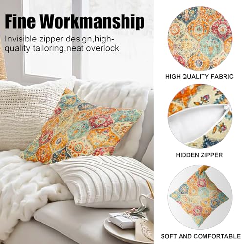 ZSYTZL Boho Throw Pillow Covers 18x18 inch Set of 2,Soft Pillowcases Bohemia Carpet Printing Pattern Decorative Sofa Livin...