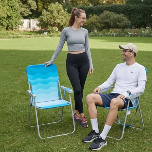 #WEJOY Folding Beach Chair for Adults, Lightweight Beach Chair with Shoulder Straps, High Back Camping Chairs with Hard Ar...