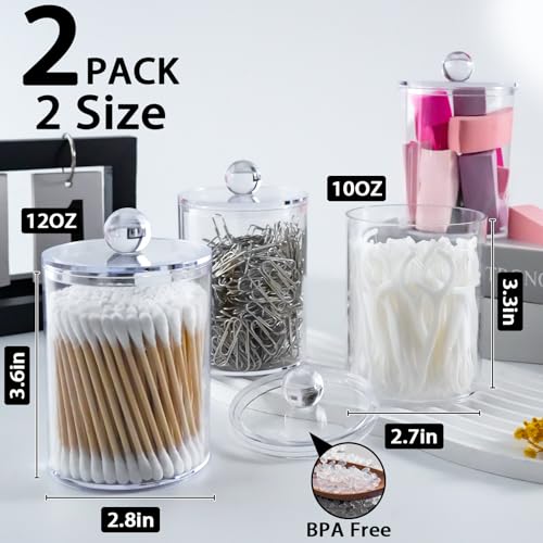XIPENGKEJI 2 Pack Qtip Holder,Canister Apothecary Jar Set, Bathroom Jars with Lids Set for Cotton Swabs, Balls, Pads, Flos...