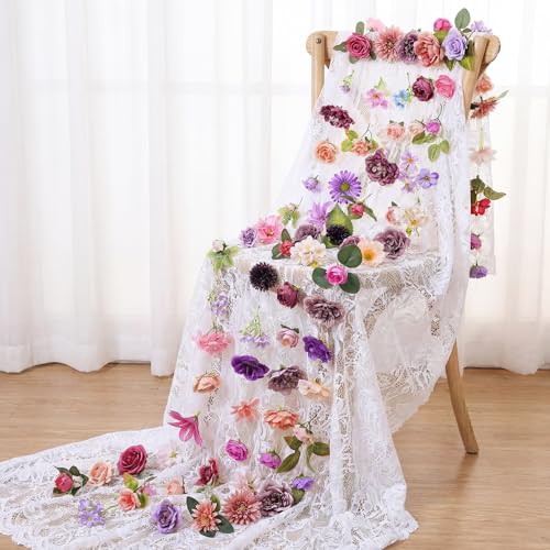Suncalla 6 Pcs 35.46 ft Flower Garlands Backdrop Spring Artificial Wildflower Vines Floral Decorations for Party Fake Flow...