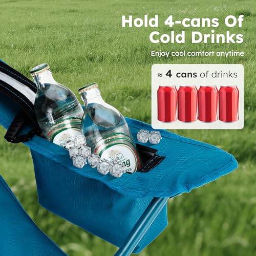 ALPHA CAMP Camping Chairs 350LBS Capacity, Heavy Duty Folding Chair with 4-Can Cooler Bag, Portable Outdoor Chair with Cup...