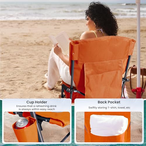 Foristrail Portable Folding Beach Chair for Adults - Lightweight Low Back Sling Chair with Cup Holder & Storage Pocket, 30...