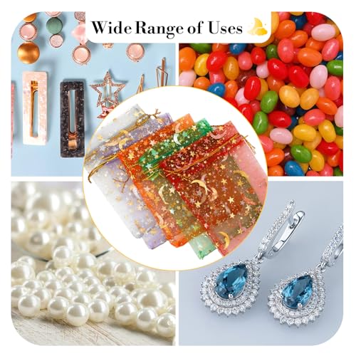 Moon Star Organza Bags 4x5, 50 Pcs Mesh Bags Drawstring,Small Mesh Gift Bags,Drawstring Gift Bags,Wedding Favor Bags,Candy...