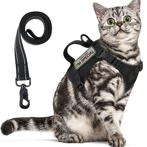 Tactical Cat Harness for Walking Escape Proof, Soft Mesh Adjustable Pet Vest Harness for Large Cat, Small Dog and Khaki (B...