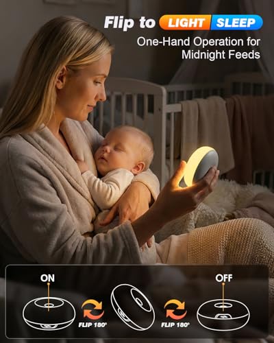 Geecent Baby Night Light, 0 Blue-Light Nursery Egg Light for Breastfeeding, Flip Design, Soft BPA Free, 3 Colors & Dimmin...