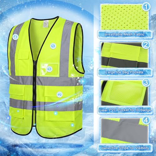 Chicingyou Cooling Vest with 8 Ice Packs, Summer Reflective Safety Vest for Adult, Hot Weather, Sports, Outdoor Activities