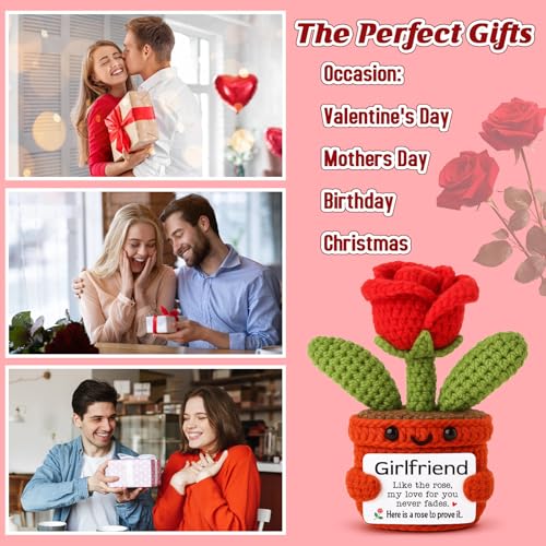 YUEYUQIU Gifts for Girlfriend from Boyfriend, Handmade Crochet Rose Flower Decor, Romantic Anniversary Birthday Presents f...