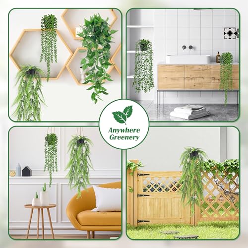 Der Rose 4Pcs Fake Plants Hanging Artificial Ivy Vine Faux Eucalyptus Hanging Plants, Boston Fern, String of Pearls for Li...