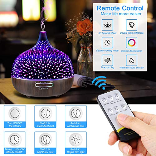 Essential Oil Diffuser 550ml Cool Mist Humidifier 3D Glass Ultrasonic Aromatherapy Humidifier with 7 Color Changing Led Li...
