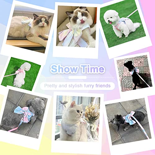 PETCARE Cute Bow Tie Dog Harness and Leash Set Elegant Rainbow Gradient Puppy Harness No Pull Soft Mesh Pet Cat Dog Vest H...