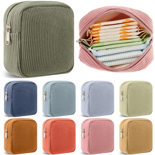 Dansydaisy 9 Pcs Sanitary Storage Pouch Mini Corduroy Makeup Bag Valentine's Day Period Pouch Gift Tampon Bag for Women Te...