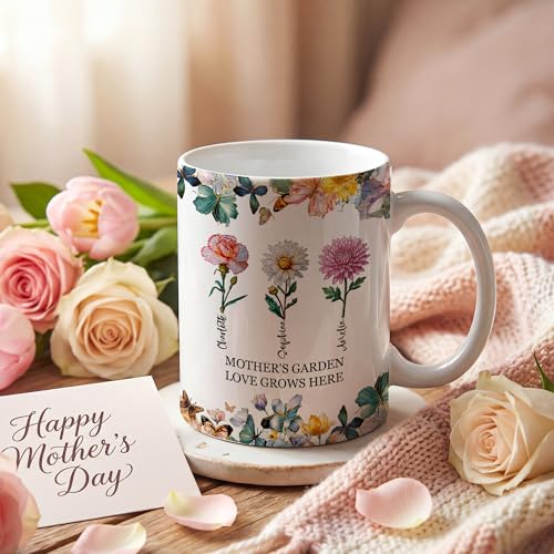 Easycosy Personalized Mothers Day Gifts for Mom from Daughter, Custom Birth Flower Name Mom Coffee Mug Birthday Gift, Moth...