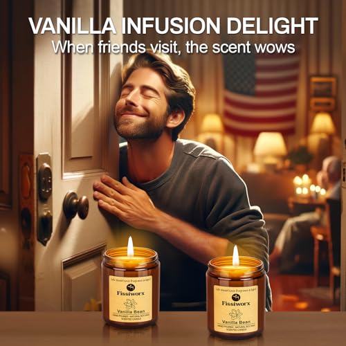 Fissiworx Vanilla Scented Candle Set 2 Pack, Candle for Home Scented, Odor Eliminating, Stress Relief, 15oz, 110 Hours Lon...