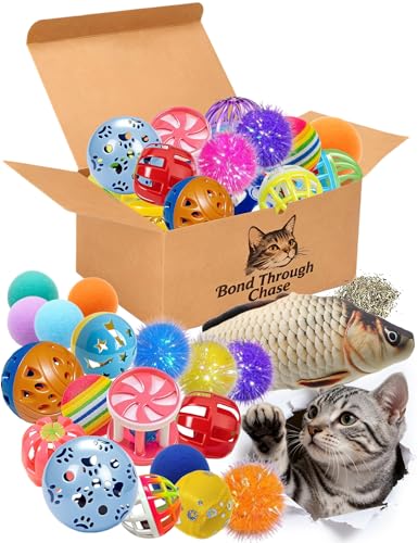DIYUQISHI 43 Pcs Cat Toys Set for Indoor Bored Kitten - Catnip Fish, Bell Balls, Plush Balls, Glow Balls & Extra Catnip Pa...