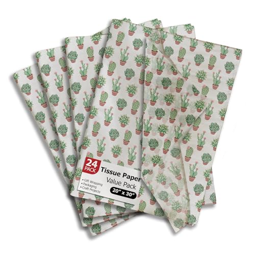 Succulent Printed Tissue Paper for Gift Bags or Boxes and Wrapping - Bulk Cactus Decorative Art Tissue Paper for Packaging...
