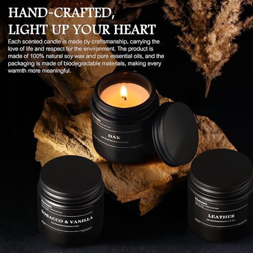 FISSIWORX 9 Pack Scented Candles Set Gifts for Men, Aromatherapy Candle Set with Scents (Leather/Vanilla/Oak) - Gift for D...