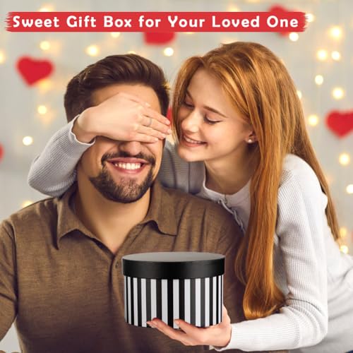 Oairse Gift Boxes with Lids for Presents Black and White Striped Round Box for Flower Arrangements Set of 4 Nesting Gift B...