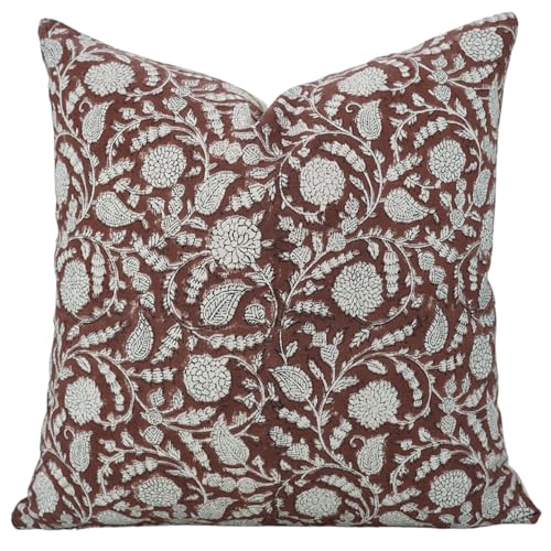 Fabritual Handmade Pillow Covers Block Print 16X16 Inch Cotton Linen Throw Decorative Pillowcase Cushion Cover for Sofa, C...