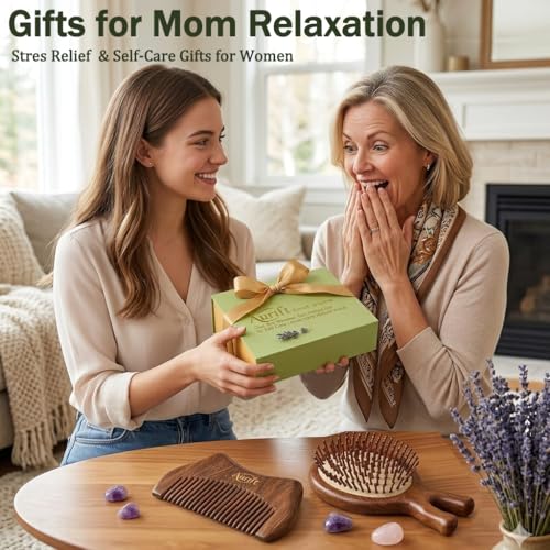 Mother’s Day Gift for Mom – Wooden Scalp Massager Brush & Comb Set, in Premium Gift-Ready Box – Natural Wood Head Massage ...