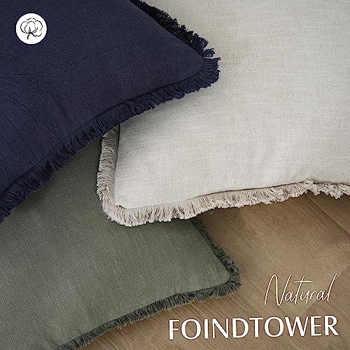 Foindtower Set of 2 Decorative Linen Fringe Throw Pillow Covers Cozy Boho Farmhouse Cushion Cover with Tassels Soft Accent...