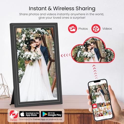 64GB 15.6" Frameo Digital Picture Frame WiFi, Large Electronic Photo Frames 1920 x 1080 IPS FHD Touch Screen, Send Photos ...