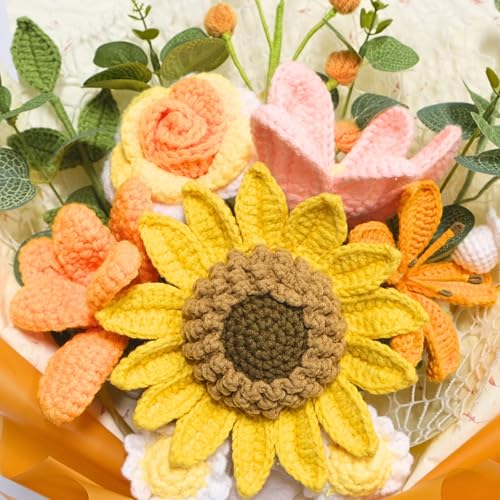 Gmstg Crochet Flower Bouquet, Romantic Gift for Her, Knitted Flowers for Valentines Day Lover Anniversary Birthday Mother'...