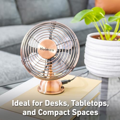 HOLMES 4" Mini Heritage Desk Fan, USB-Powered, Single Speed, 4 Blades, Adjustable 100° Head Tilt, Metal Construction, Idea...