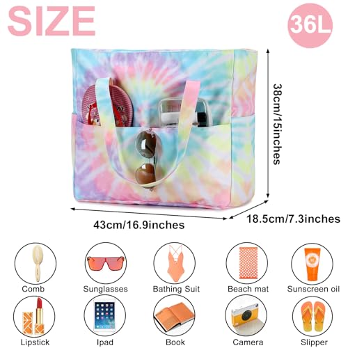 CAMTOP Waterproof Beach Tote Bag for Women Girls with Zipper Foldable Sandproof Pool Swim Bag Travel Carry On Gym