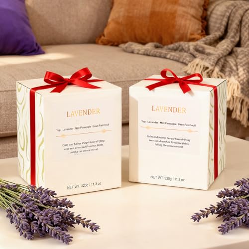 Lavender Candle Gift Set – 2 Pack Wood Wick Soy Wax Scented Candles with Gift Boxes, Long Lasting Relaxing Aromatherapy Ca...