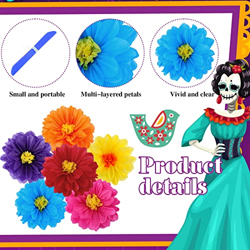 Geyee 36 Pcs Mexican Paper Flowers Colorful Fiesta Tissue Paper Flowers Pom Poms Mexican Carnival for Floral Party Backdro...