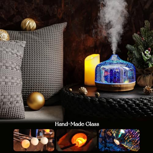 Porseme 500ml Glass Essential Oil Diffuser Aromatherapy Ultrasonic Cool Mist Humidifier 15-21 Running Hours Diffusers with...