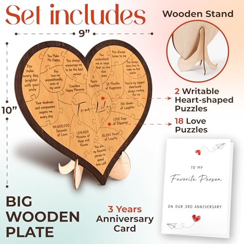 Stofinity 3 Year Anniversary Wooden Gifts For Him Her - 3rd Anniversary Wedding Gifts For Couple, Happy 3rd Anniversary Ma...