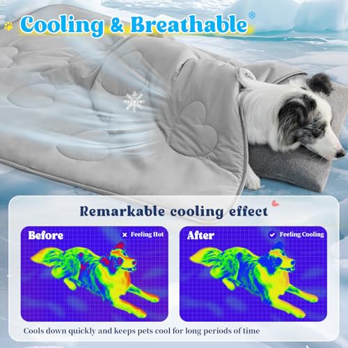 Cooling Blanket for Dogs, Lightweight & Durable Dog Cooling Mat, Q-MAX>0.45 Soft Breathable Pets Comforter for Couch, Bed...