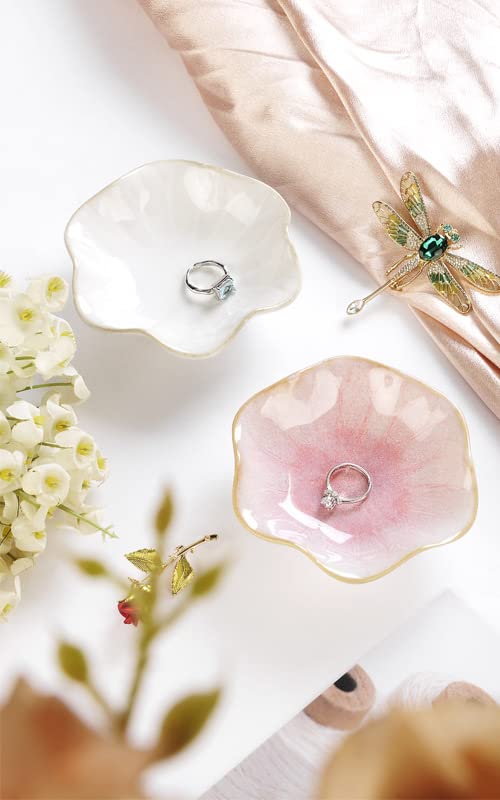JAMEND CLXP Lotus Leaf Shape Decorative Ring Tray, Small Key Bowl, Ceramic Trinket Tray Jewelry Dish Organizing Necklace E...