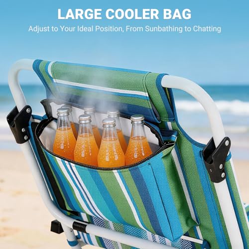 Beach Chair for Adults,Portable 5 Position Backpack Beach Chair Reclining, Lay Flat Lightweight Folding Camping Chair w/La...