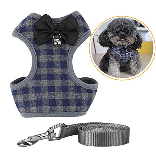 Dog Harness and Leash Set, Soft Mesh No Pull Dog Cat Harness Vest with Bowtie Bell for Small Dogs Puppy and Cats Outdoor T...