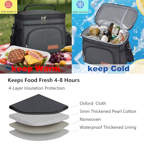 ExtraCharm Insulated Lunch Bag for Women/Men - Reusable Lunch Box for Office Picnic Hiking Beach - Leakproof Cooler Tote B...