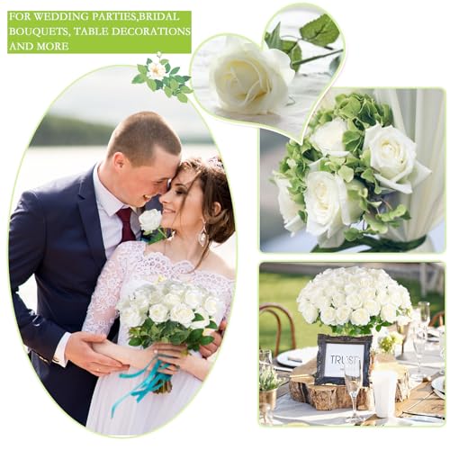 Hananona Artificial Roses in Bulk, Fake Velvet Silk Roses Realistic Rose for Wedding Centerpieces Flower Arrangement Home ...