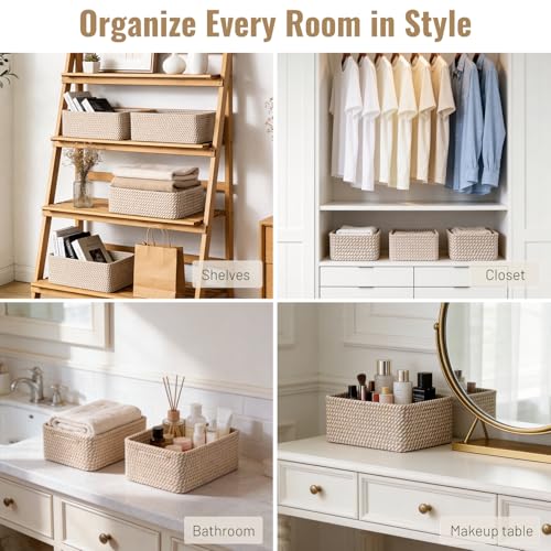 5 Pack Decorative Small Storage Baskets for Shelves, Cotton Rope Woven Basket for Organizing Bathroom, Nursery, Closet, Ca...