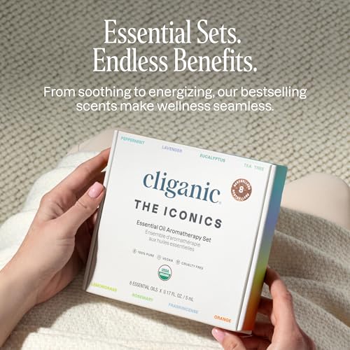 Cliganic Organic Aromatherapy Essential Oils Gift Set (Top 8 - The Iconics), 100% Pure - Peppermint, Lavender, Eucalyptus,...