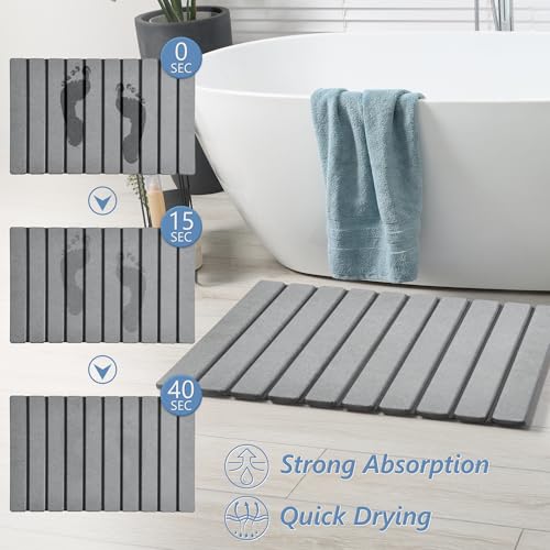 AWW Foldable Stone Bath Mat, Super Absorbent Diatomaceous Earth Mats, Non-Slip 23.6 x 15.5 Inch Quick Drying Mat, Compact ...