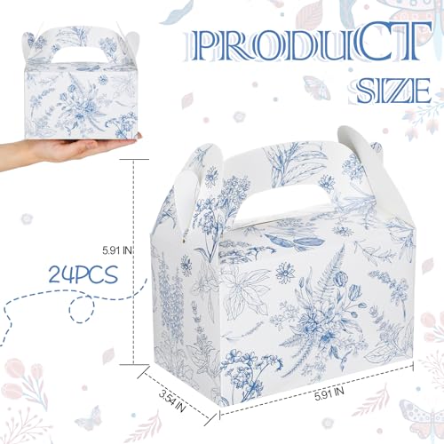 Dunzoom 24 Pack Blue Floral Paper Gift Boxes Party Favor Gift Gable Boxes with Chinoiserie Floral Printed Candy Treat Box ...