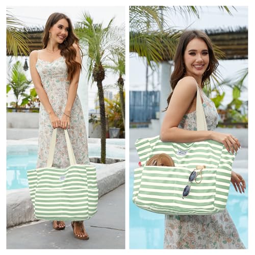 HOMESPON Large Waterproof Beach Bag for Women Sandproof Tote Bag Pool Bag with Zipper and Pockets for Travel Vacation Gym