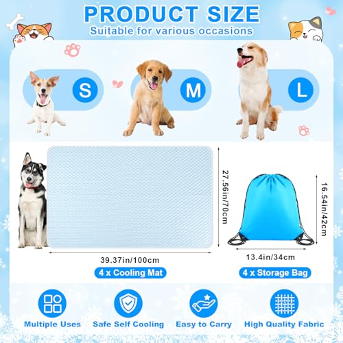 Fanfanwin 4 Pack Dog Cooling Mat 39" x 28" Summer Pet Self Cooling Mat and Sleeping Pad with Storage Bag Blue White Pet Pa...